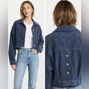 NEW Boutique Cropped Light Blue Corduroy Button-Up Jacket